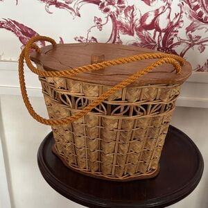 Hand Woven Rattan Basket Bag in Natural Brown